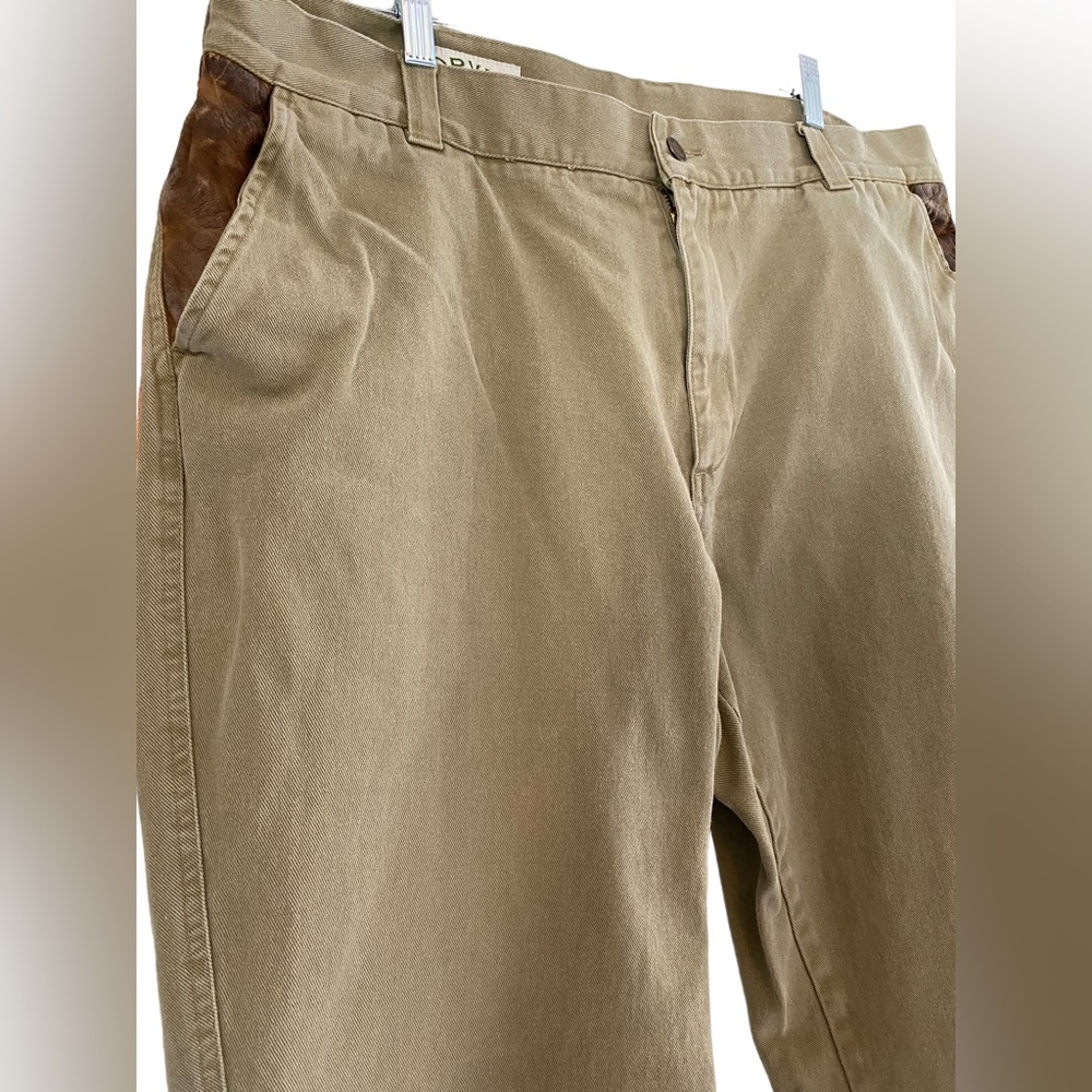 ORVIS Mens Straight Leg Tan Jeans- Leather Patch Pockets- 42